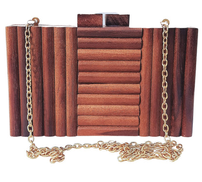 Trend Overseas Wooden Clutch Purse Bridal Clutch Handmade Brown Wooden Clutch cum Sling Bag