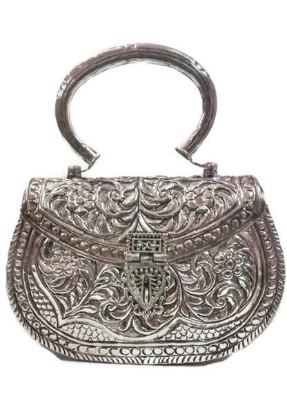 Trend Overseas Women's Vintage Handmade Brass Metal Hand Carving Clutches Handbag For Party