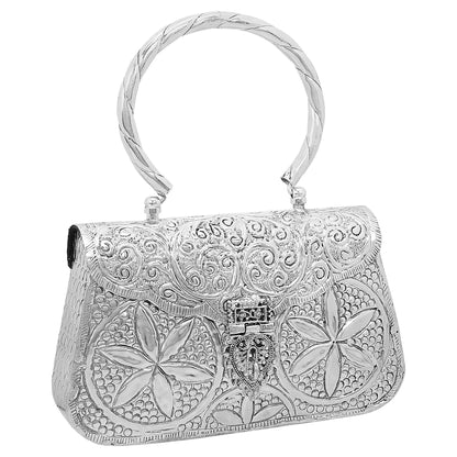 Trend Overseas Women's Antique Ethnic Handmade Silver Handle metal Clutch Handbag