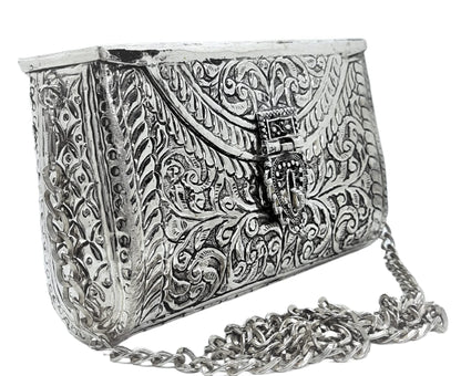 Trend Overseas Women Silver bridal bag Brass Metal Clutch Sling Bag Ethnic Antique clutch