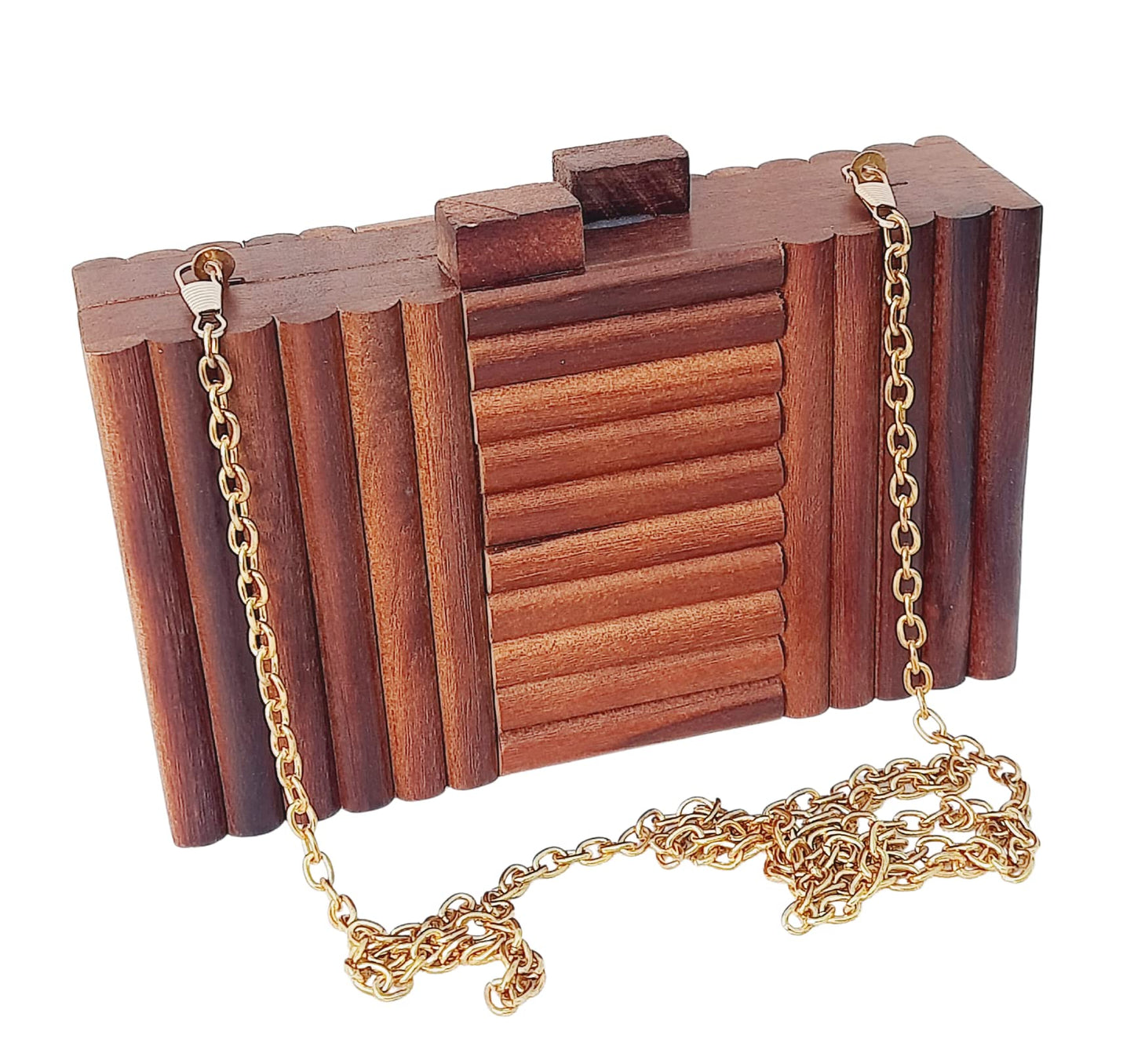 Trend Overseas Wooden Clutch Purse Bridal Clutch Handmade Brown Wooden Clutch cum Sling Bag