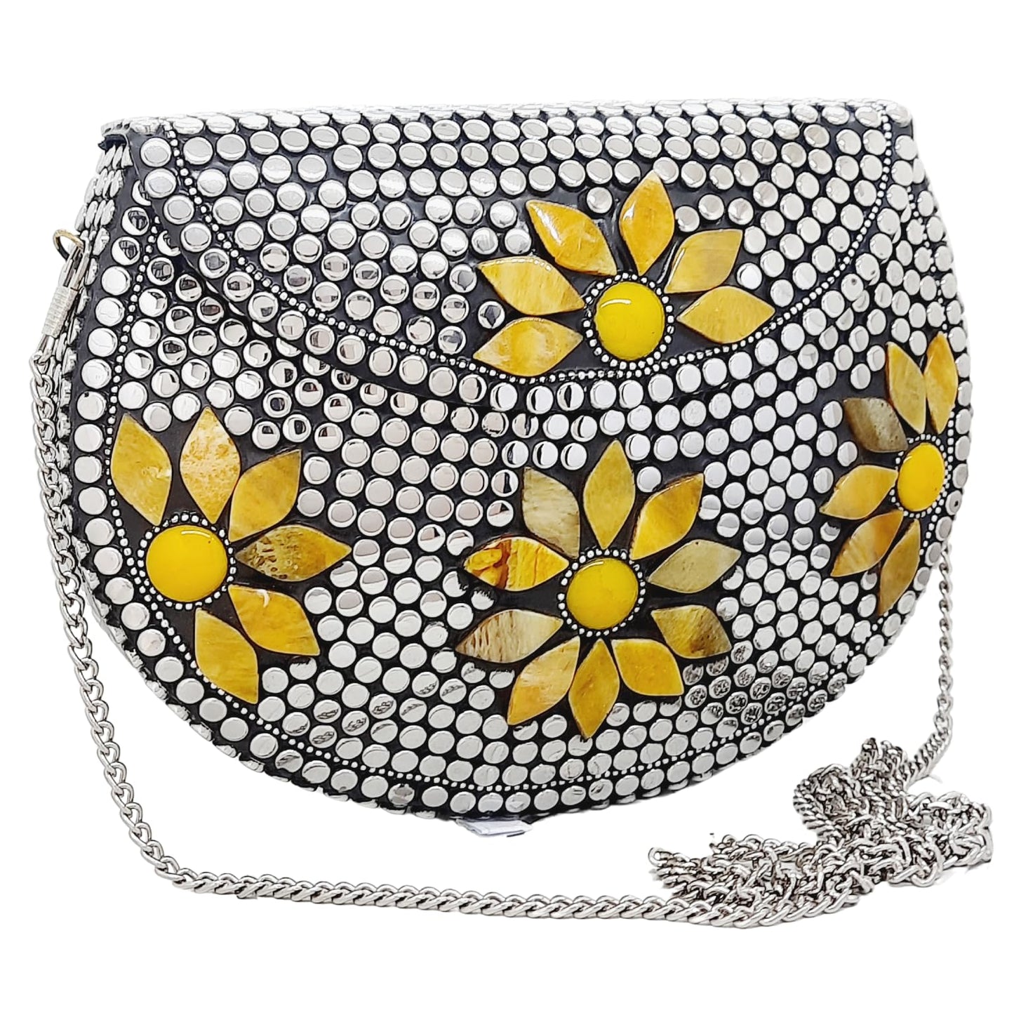 Trend Overseas Multicolor Silver Beads Ethnic Clutch Purse Bridal Bag cross body bag for women/Girl party