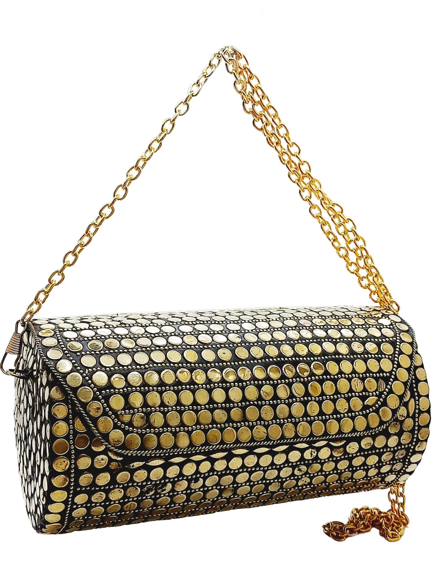 Trend Overseas Handmade Mosaic Multi color Stone Clutch Cylindrical Round Ethnic bag Antique Bridal Sling Bag Crossbody Bag