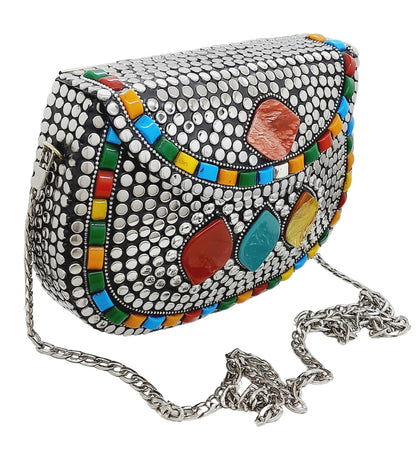 Trend Overseas Silver Metal Beads Ethnic purse Bridal Bag party clutch Metal clutches Sling Bag