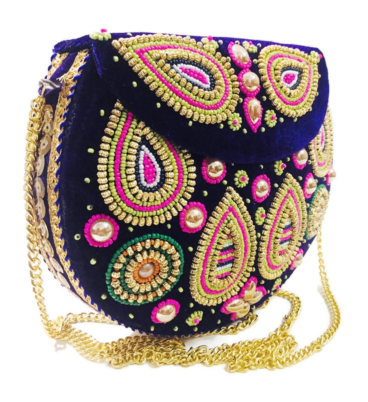 Trend Overseas Velvet Embroidery Beaded Ethnic purse Girls Bridal Bag cross body party Metal bag