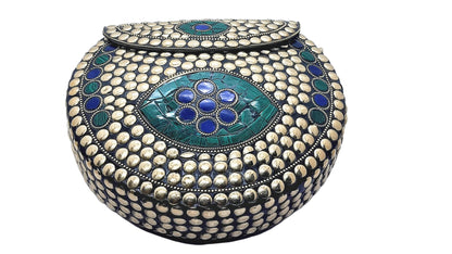 Trend Overseas Heart Design Stone Mosaic Clutch Ethnic Indian Handmade Small Size Bridal Clutch (Golden Metal Beads)