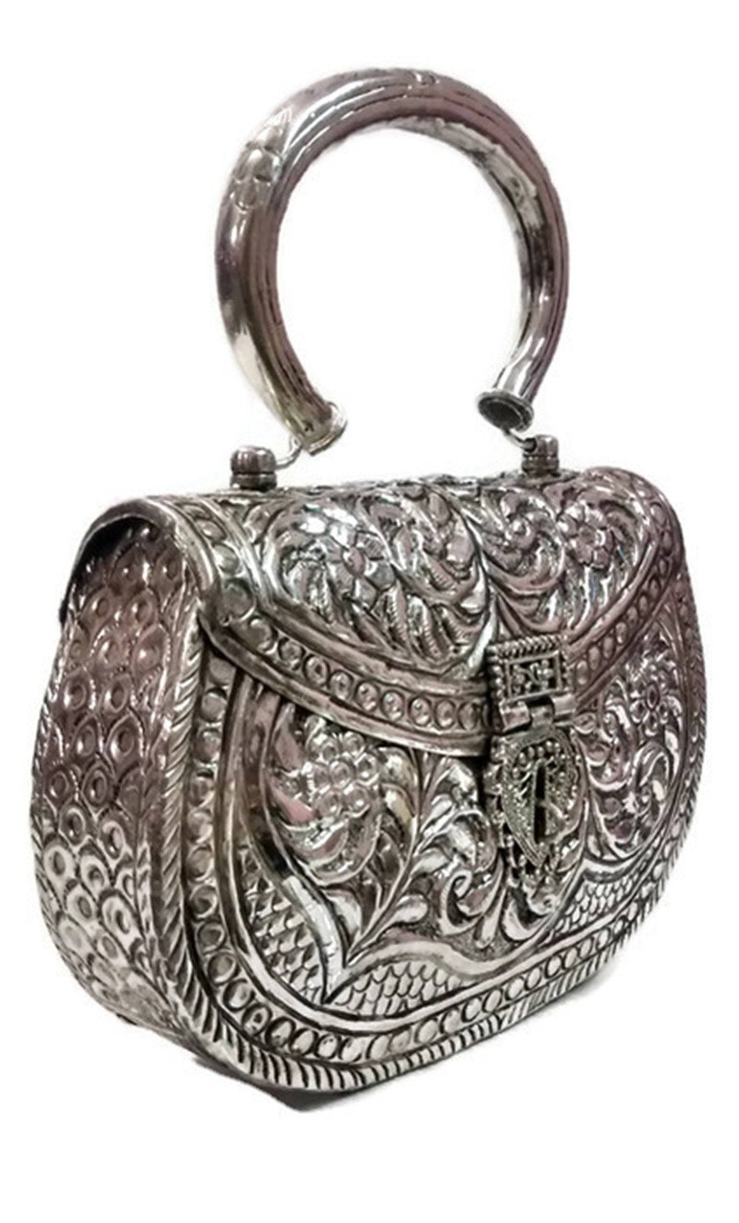 Trend Overseas Women's Vintage Handmade Brass Metal Hand Carving Clutches Handbag For Party