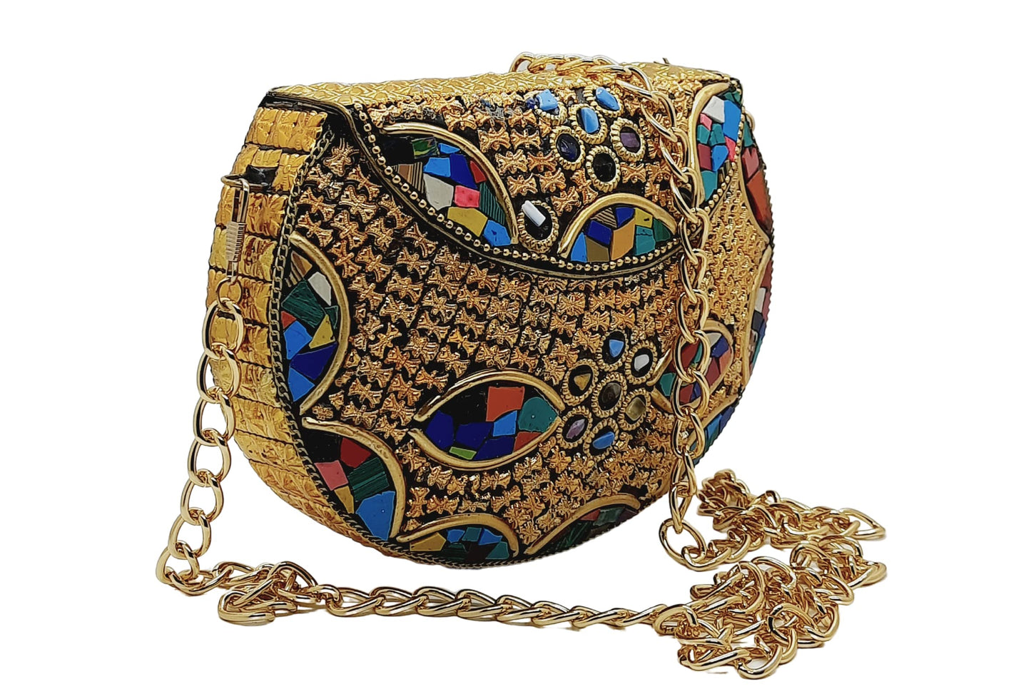 Trend Overseas Multi color Round metal mosaic clutch Wallet purse party bag for women Wedding Box Clutch for Women