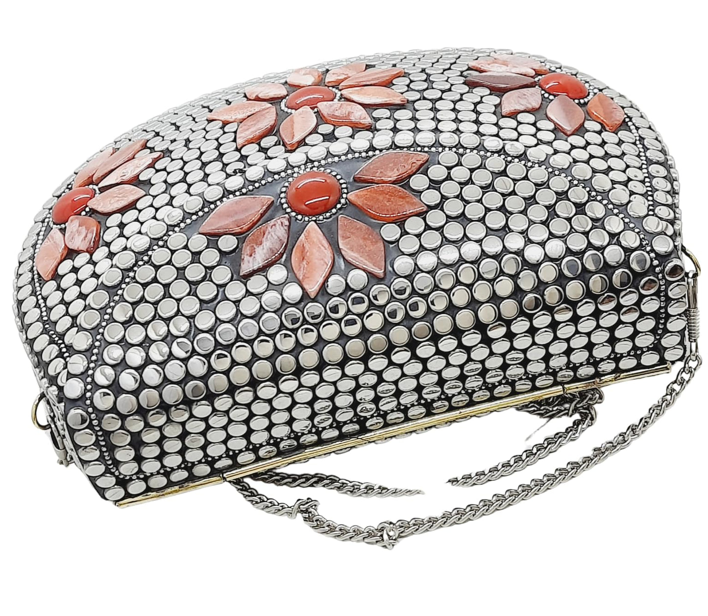 Trend Overseas Multicolor Silver Beads Ethnic Clutch Purse Bridal Bag cross body bag for women/Girl party