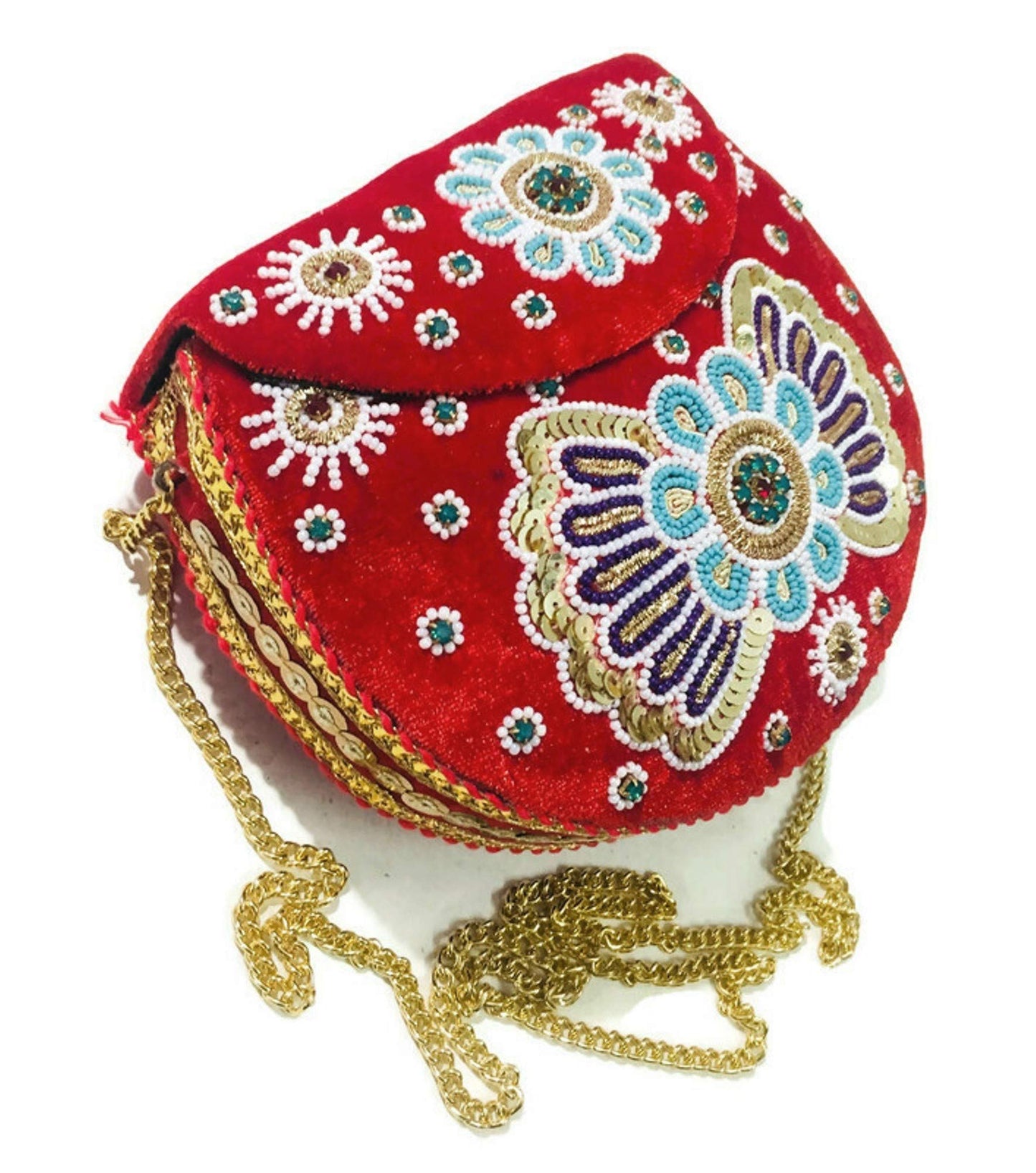 Trend Overseas Velvet Embroidery Beaded Ethnic purse Girls Bridal Bag cross body party Metal bag