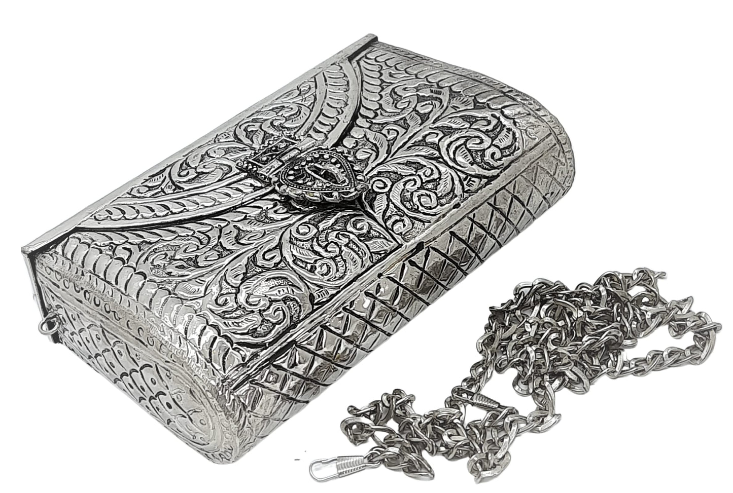 Trend Overseas Women Silver bridal bag Brass Metal Clutch Sling Bag Ethnic Antique clutch