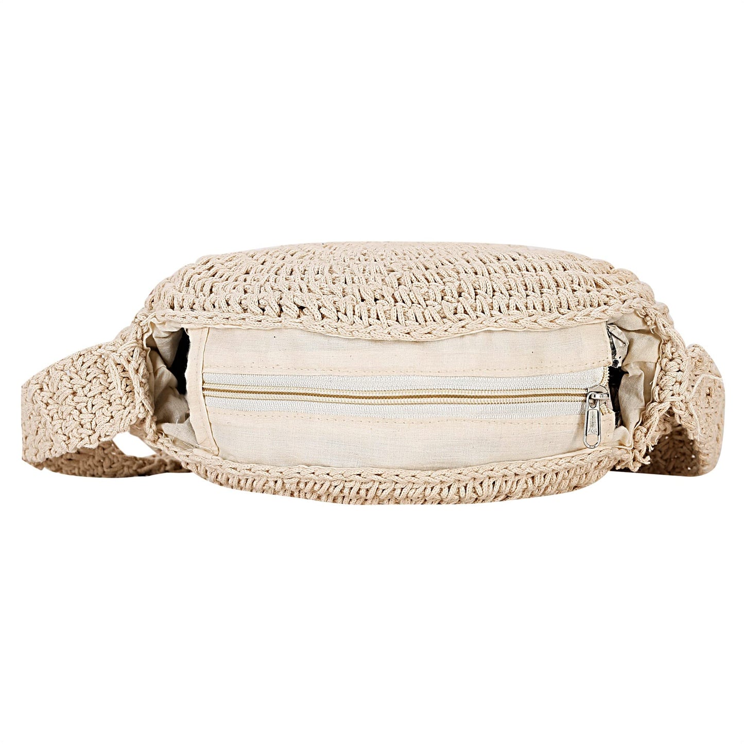 Trend Overseas Handwoven Crochet Craft Women/Girl Ivory (Off-White) Round Macrame Straw Bag Summer Beach Tote Handbags Handle Shoulder Bag