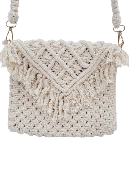 Trend Overseas Handwoven Off-White Crochet Craft Macrame Bag Multi-Purpose Summer Tote Handbag