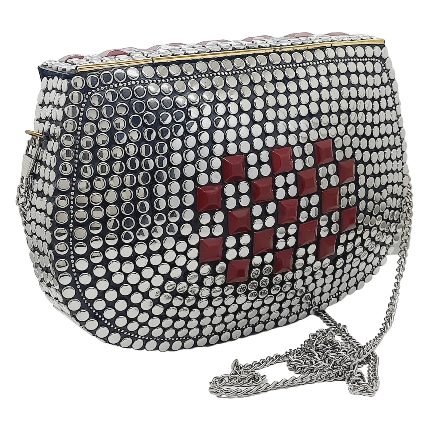 Trend Overseas Silver metal Beaded Ethnic purse Girls Bridal Bag cross body bag for women/Girl party clutch Metal clutches Vintage Brass