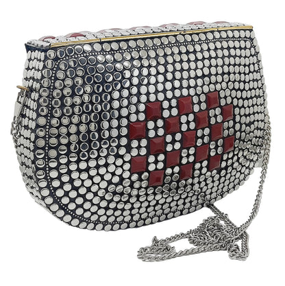 Trend Overseas Silver metal Beaded Ethnic purse Girls Bridal Bag cross body bag for women/Girl party clutch Metal clutches Vintage Brass