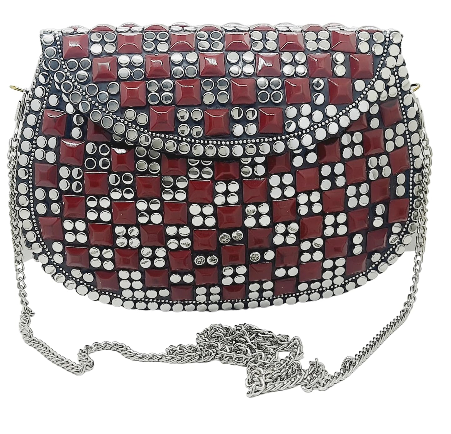 Trend Overseas Silver metal Beaded Ethnic purse Girls Bridal Bag cross body bag for women/Girl party clutch Metal clutches Vintage Brass