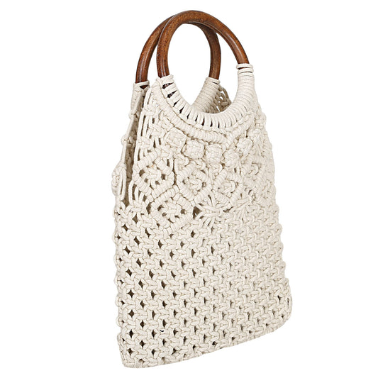 Trend Overseas Handwoven Fashionable Boho Macrame Crochet Cotton Thread Carry Handbag Size 28 x 43 cm