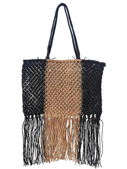 Trend Overseas Brown Black Women/Girl Women's Handwoven Crochet Macram? Bags Fringe Thread Rope Bag