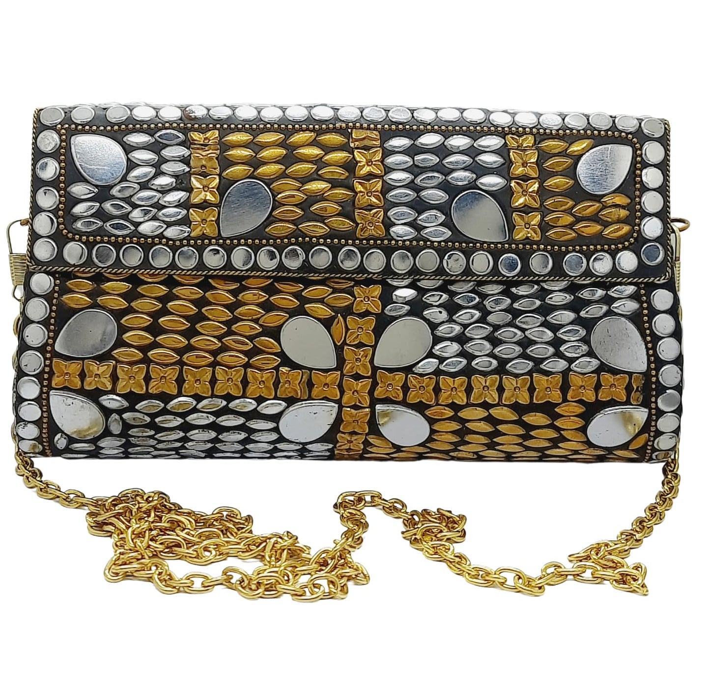 Trend Overseas Handmade mosaic metal bag Stone Ethnic Indian Women/Girls Bridal metal clutch party sling bag