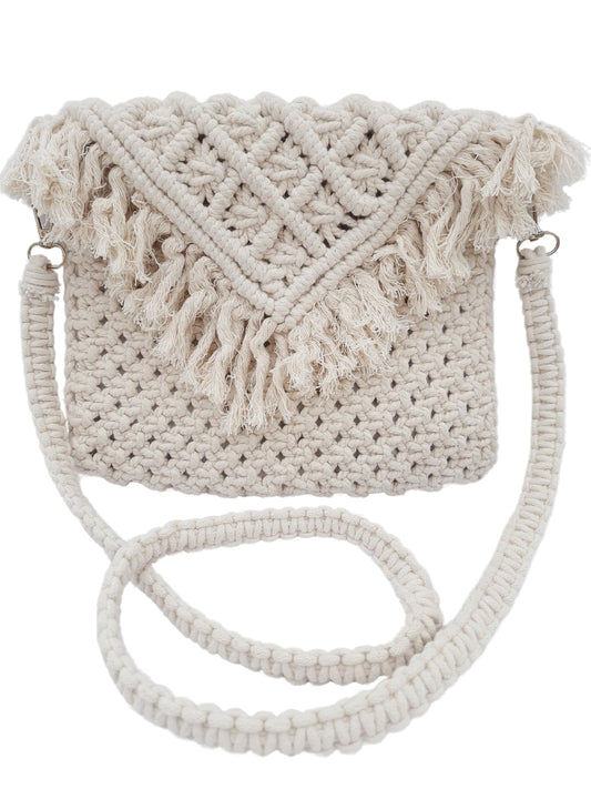 Trend Overseas Handwoven Off-White Crochet Craft Macrame Bag Multi-Purpose Summer Tote Handbag