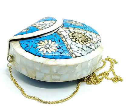 Trend Overseas Antique Indian art Handmade Nacre Stone mosaic metal bag Women/Girls Bridal