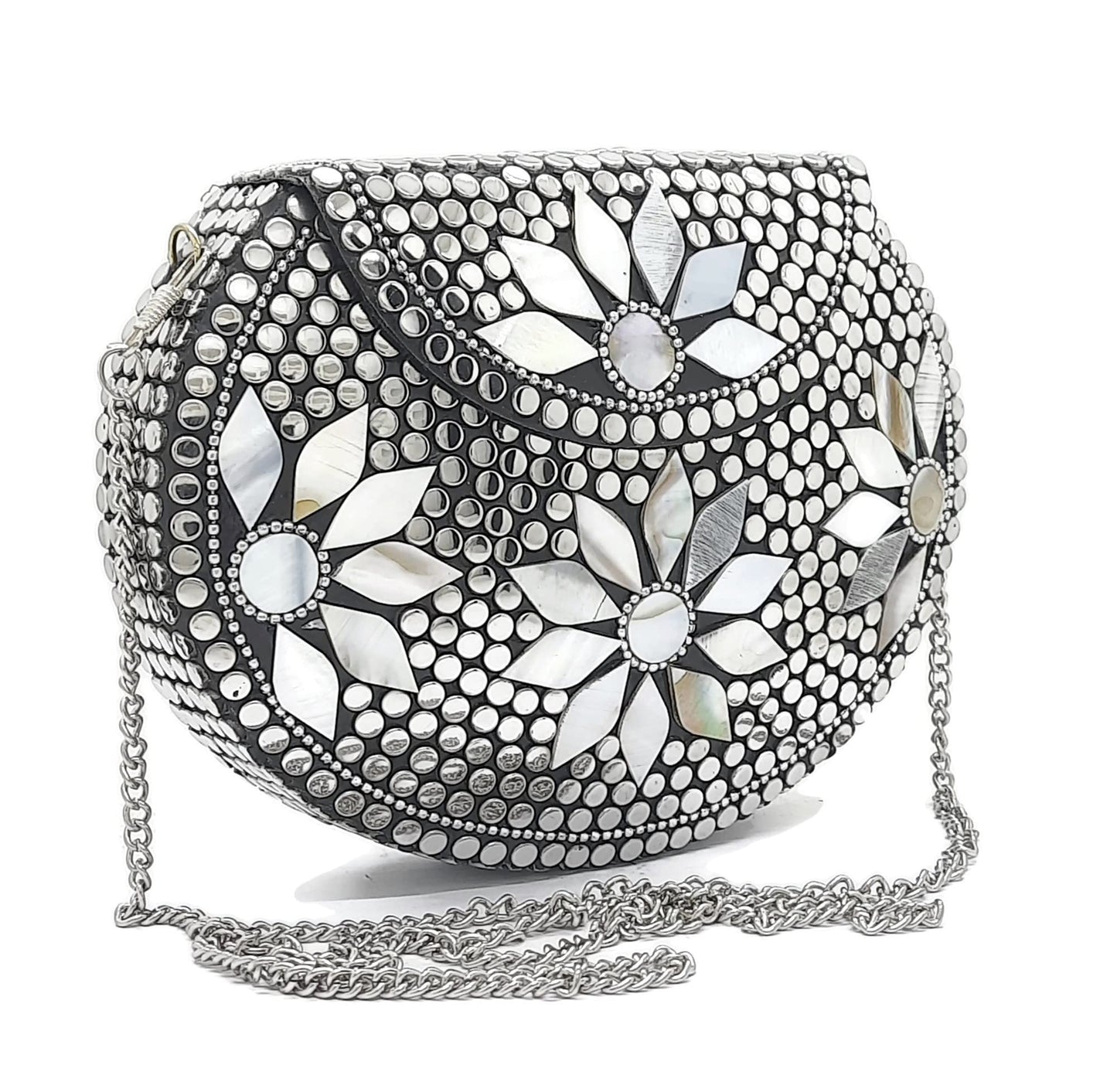 Trend Overseas Silver metal Beaded Ethnic purse Girls Bridal Bag cross body bag for women/Girl party clutch Metal clutches Vintage Brass