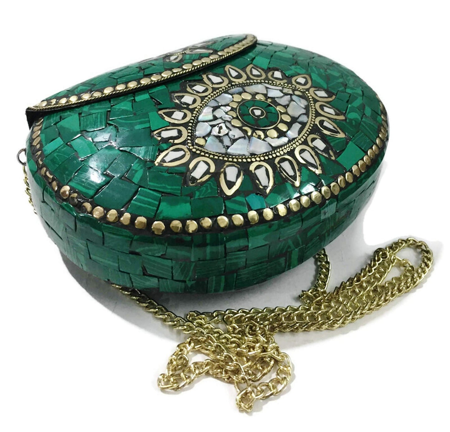 Trend Overseas Turquoise stone mosaic metal bag antique ethnic bridal clutch Indian purse party clutch women bag