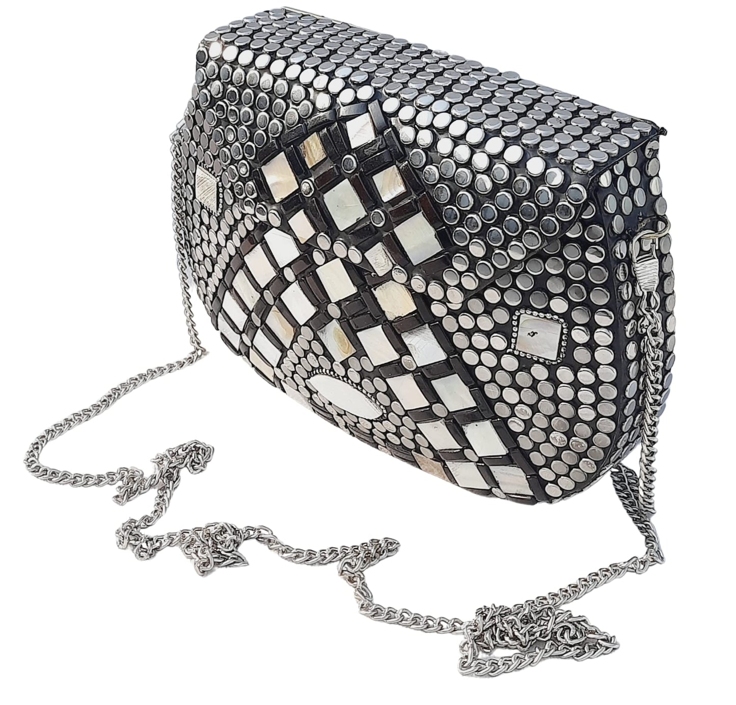 Trend Overseas Silver metal Beaded Ethnic purse Girls Bridal Bag cross body bag for women/Girl party clutch Metal clutches Vintage Brass