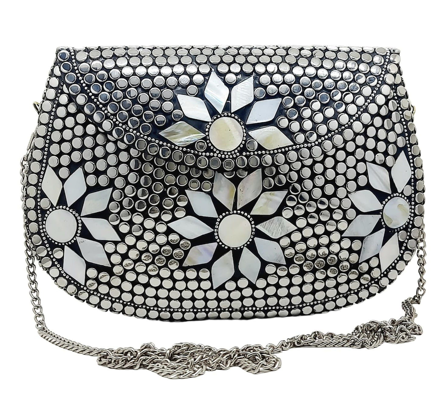 Trend Overseas Silver Metal Beads Ethnic purse Bridal Bag party clutch Metal clutches