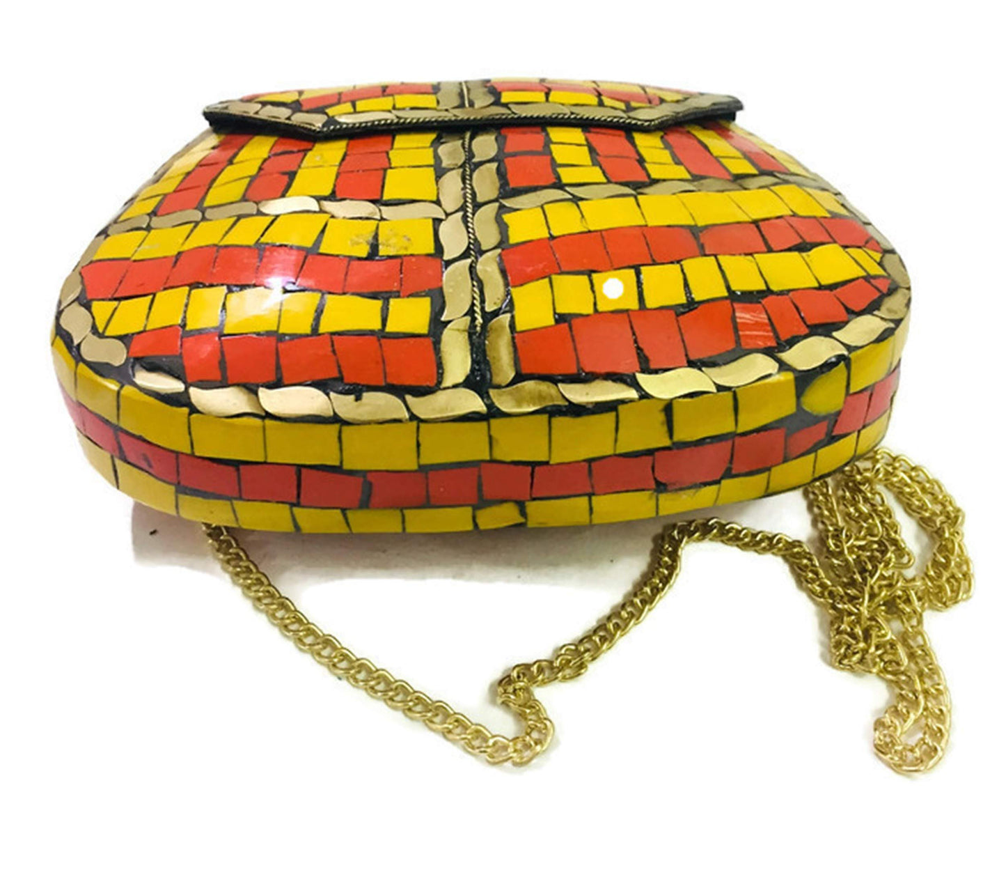 Trend Overseas Women Bridal yellow shaded mosaic metal bag antique ethnic clutch Indian antique purse party clutch women bag