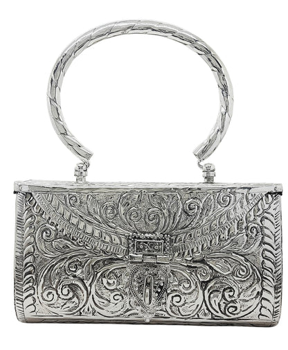 Trend Overseas Women's Antique Ethnic Handmade Silver Handle metal Clutch