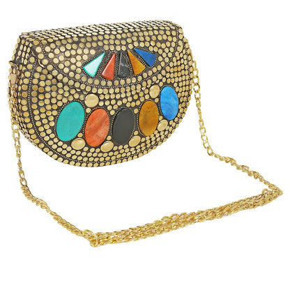 Trend Overseas Silver metal Beaded Ethnic purse Girls Bridal Bag cross body bag for women/Girl party clutch Metal clutches Vintage Brass