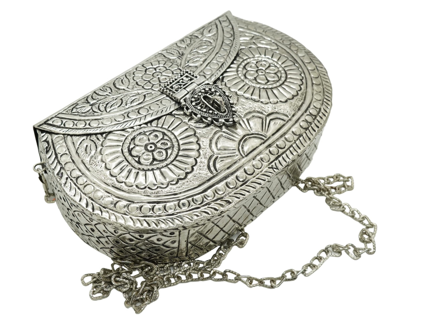 Trend Overseas Women Silver Big Size Bridal Metal clutches Vintage Handmade Brass party clutch Antique