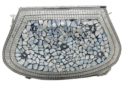 Trend Overseas Handmade Silver Metal Clutch Sling Bag Bridal Party Purse