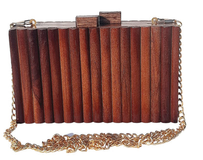 Trend Overseas Wooden Clutch Purse Bridal Clutch Handmade Brown Wooden Clutch cum Sling Bag