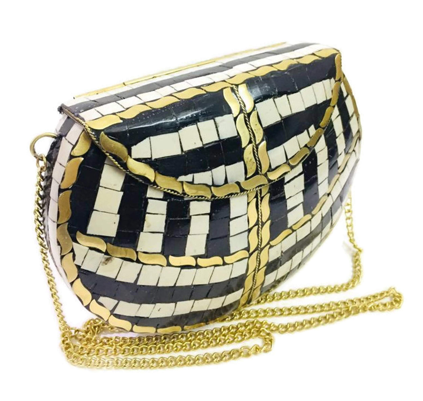 Trend Overseas Black Women/Girls Bridal clutch party sling bag mosaic metal bag antique ethnic clutch Indian ethnic purse party clutch indian bag