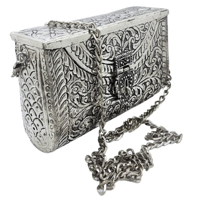 Trend Overseas Women Silver bridal bag Brass Metal Clutch Sling Bag Ethnic Antique clutch