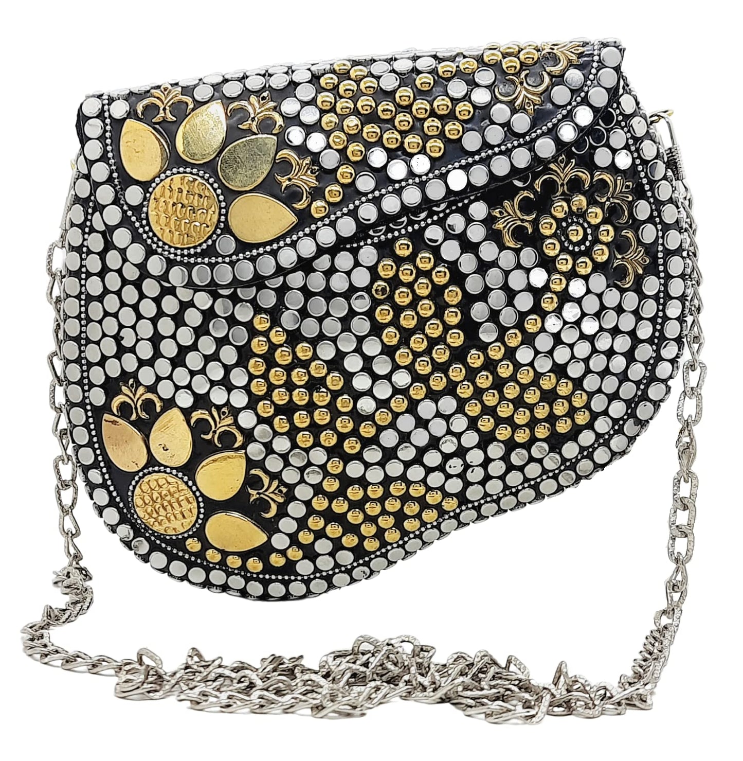 Trend Overseas Silver metal Beaded Ethnic purse Girls Bridal Bag cross body bag for women/Girl party clutch Metal clutches Vintage Brass