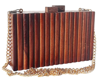 Trend Overseas Wooden Clutch Purse Bridal Clutch Handmade Brown Wooden Clutch cum Sling Bag