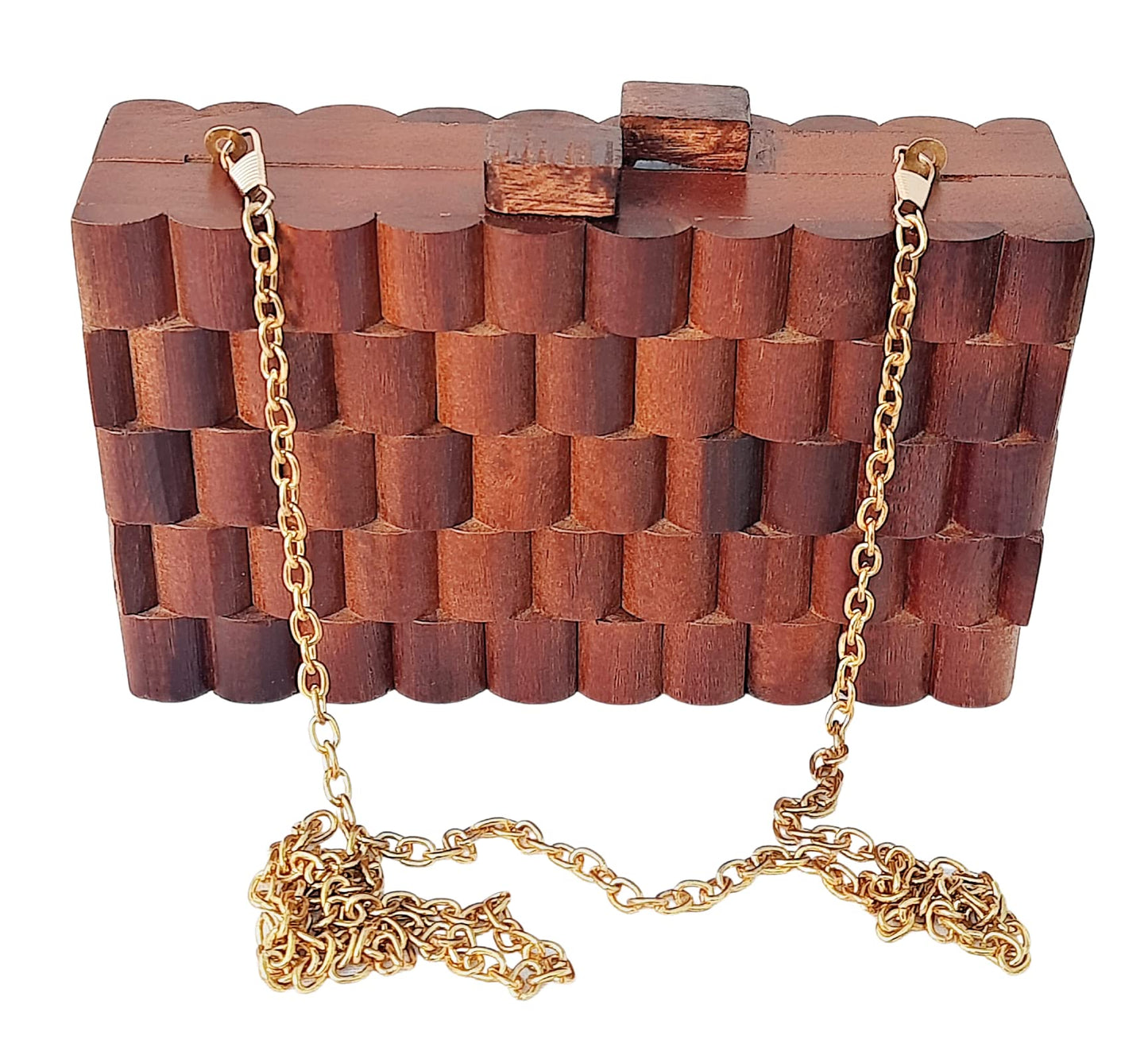 Trend Overseas Wooden Clutch Purse Bridal Clutch Handmade Brown Wooden Clutch cum Sling Bag