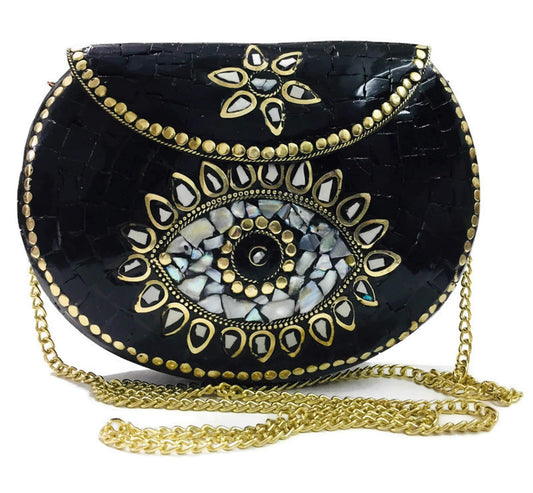 Trend Overseas Turquoise stone mosaic metal bag antique ethnic bridal clutch Indian purse party clutch women bag