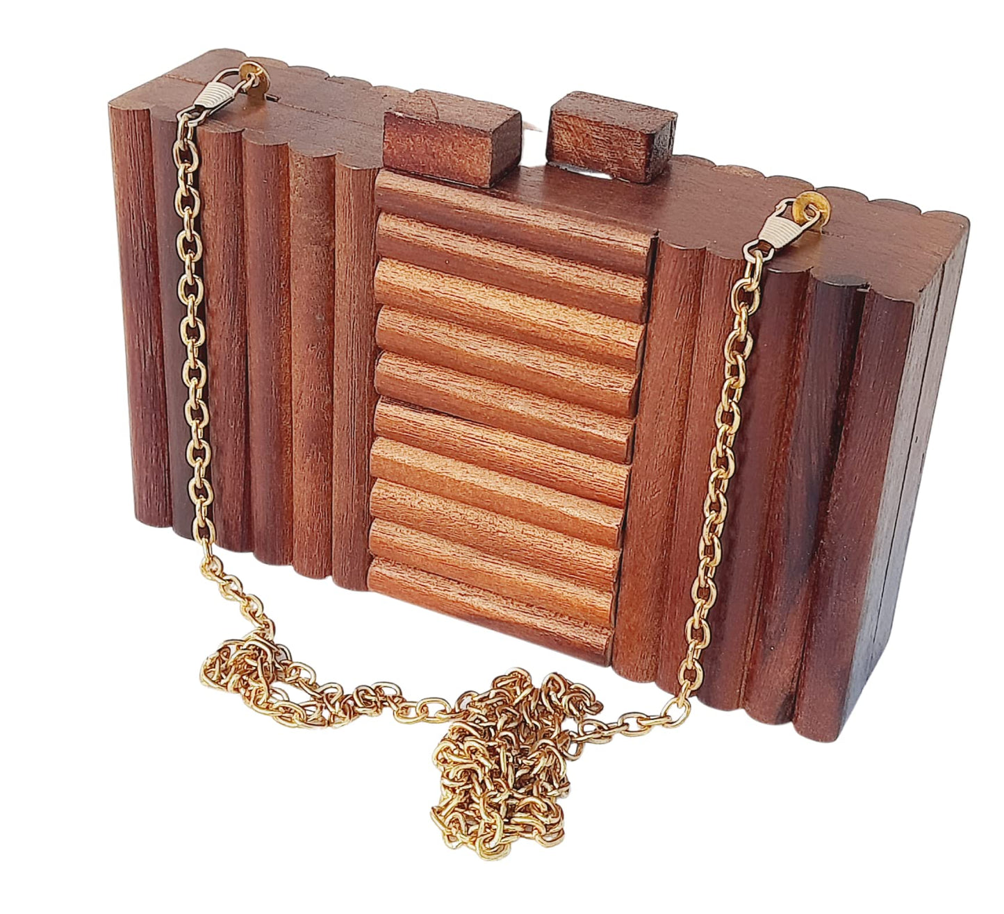 Trend Overseas Wooden Clutch Purse Bridal Clutch Handmade Brown Wooden Clutch cum Sling Bag