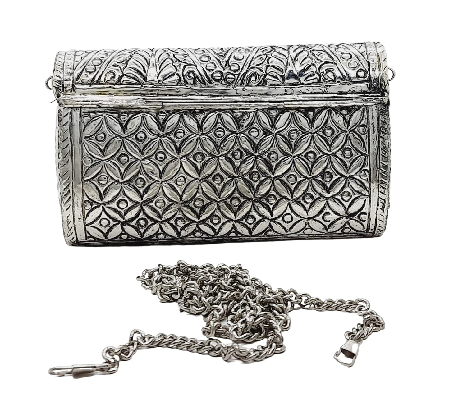 Trend Overseas Women Bridal Metal clutches Ethnic Handmade Brass Purse Metal party Bag Antique Hand Carving Purse