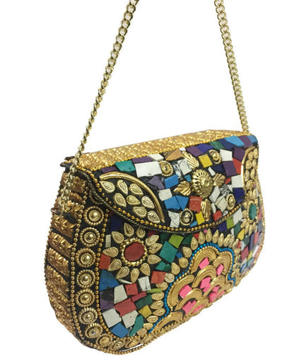 Trend Overseas Multi color metal mosaic clutch Wallet purse party bag for women Wedding Box Clutch for Women