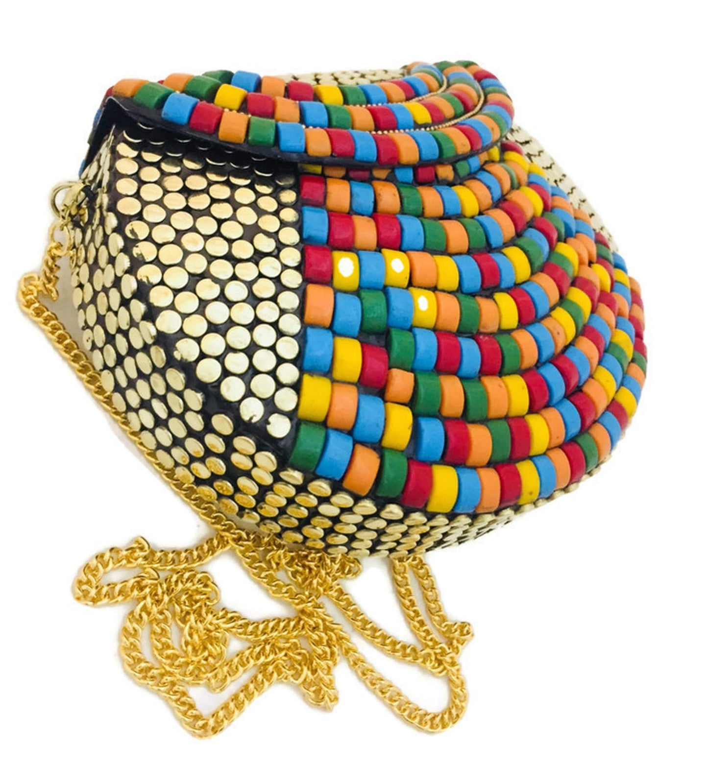 Trend Overseas Brass Beaded Multi color Ethnic purse Girls Bridal Bag Golden cross body bag for women