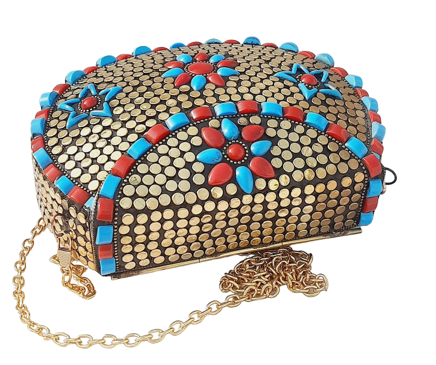 Trend Overseas Multicolor Acrylic Stone Golden metal Bead Clutch Girls Bridal Bag for women/Girl party clutch