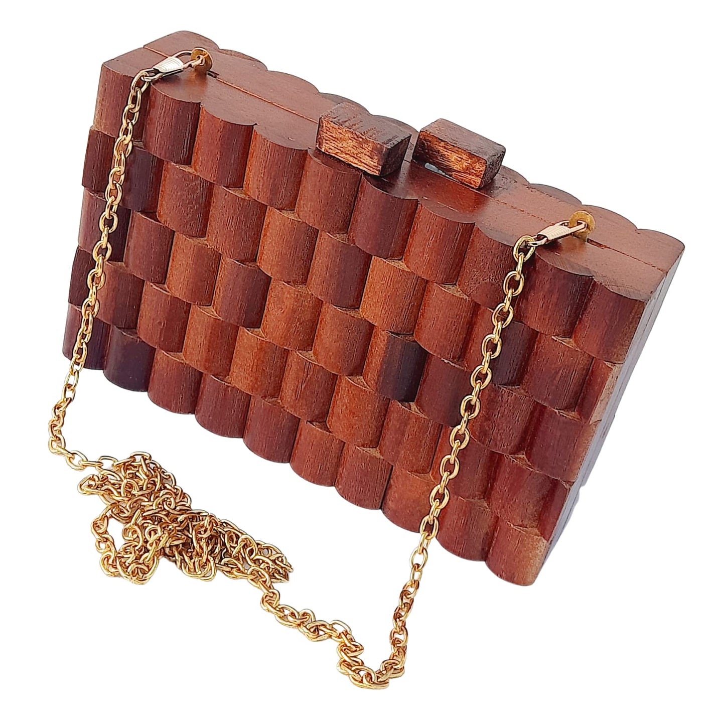 Trend Overseas Wooden Clutch Purse Bridal Clutch Handmade Brown Wooden Clutch cum Sling Bag