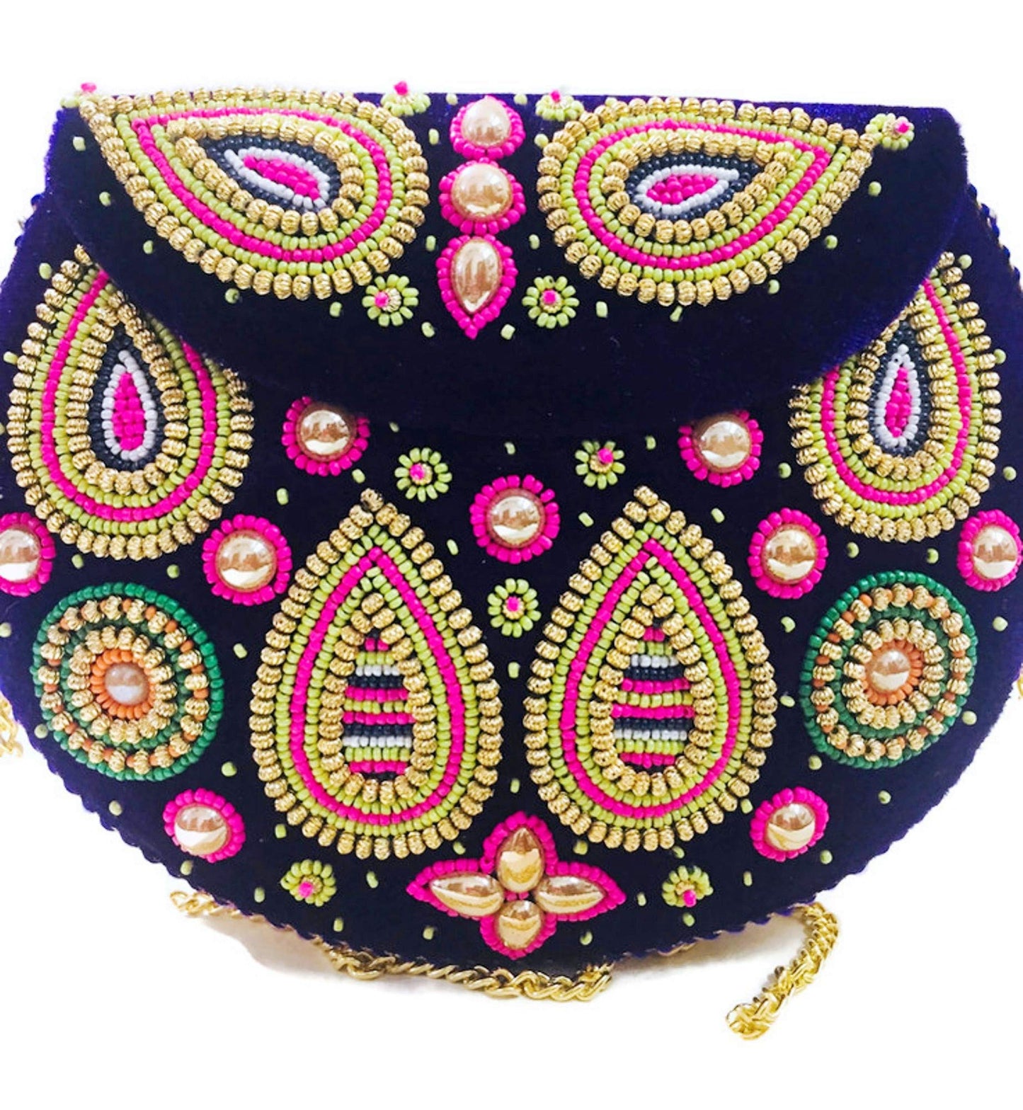 Trend Overseas Velvet Embroidery Beaded Ethnic purse Girls Bridal Bag cross body party Metal bag