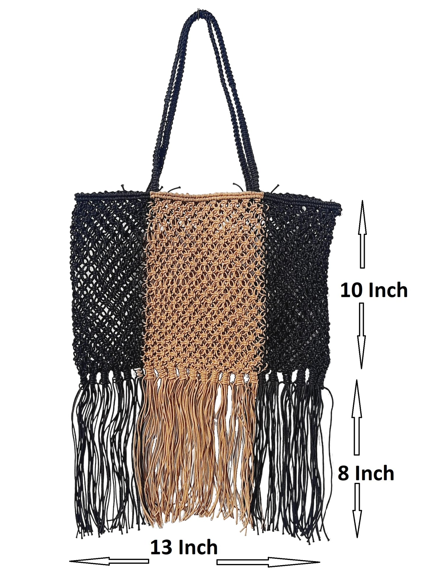 Trend Overseas Brown Black Women/Girl Women's Handwoven Crochet Macram? Bags Fringe Thread Rope Bag