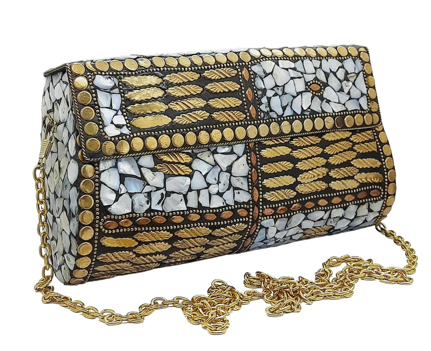 Trend Overseas Handmade mosaic metal bag Stone Ethnic Indian Women/Girls Bridal metal clutch party sling bag